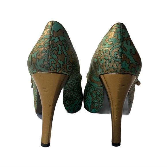 Hale Bob Teal Leather Peep Toe Maryjane Stiletto - Picture 11 of 14